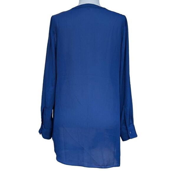 Anne French Navy Blue Front Overlap Blouse Top Tunic Round Split Neck Size M - Picture 8 of 8